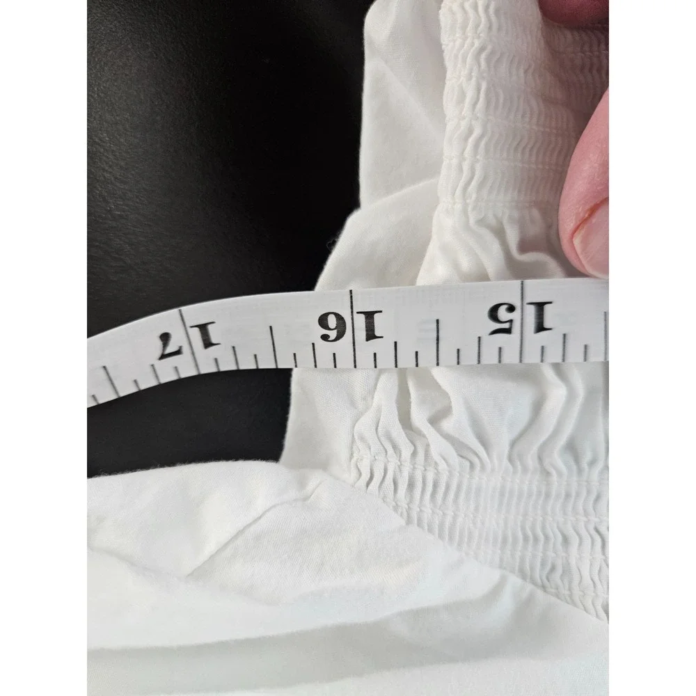 Zara White Smocked Puff Sleeve‎ Peplum Blouse Cotton Cottagecore S
